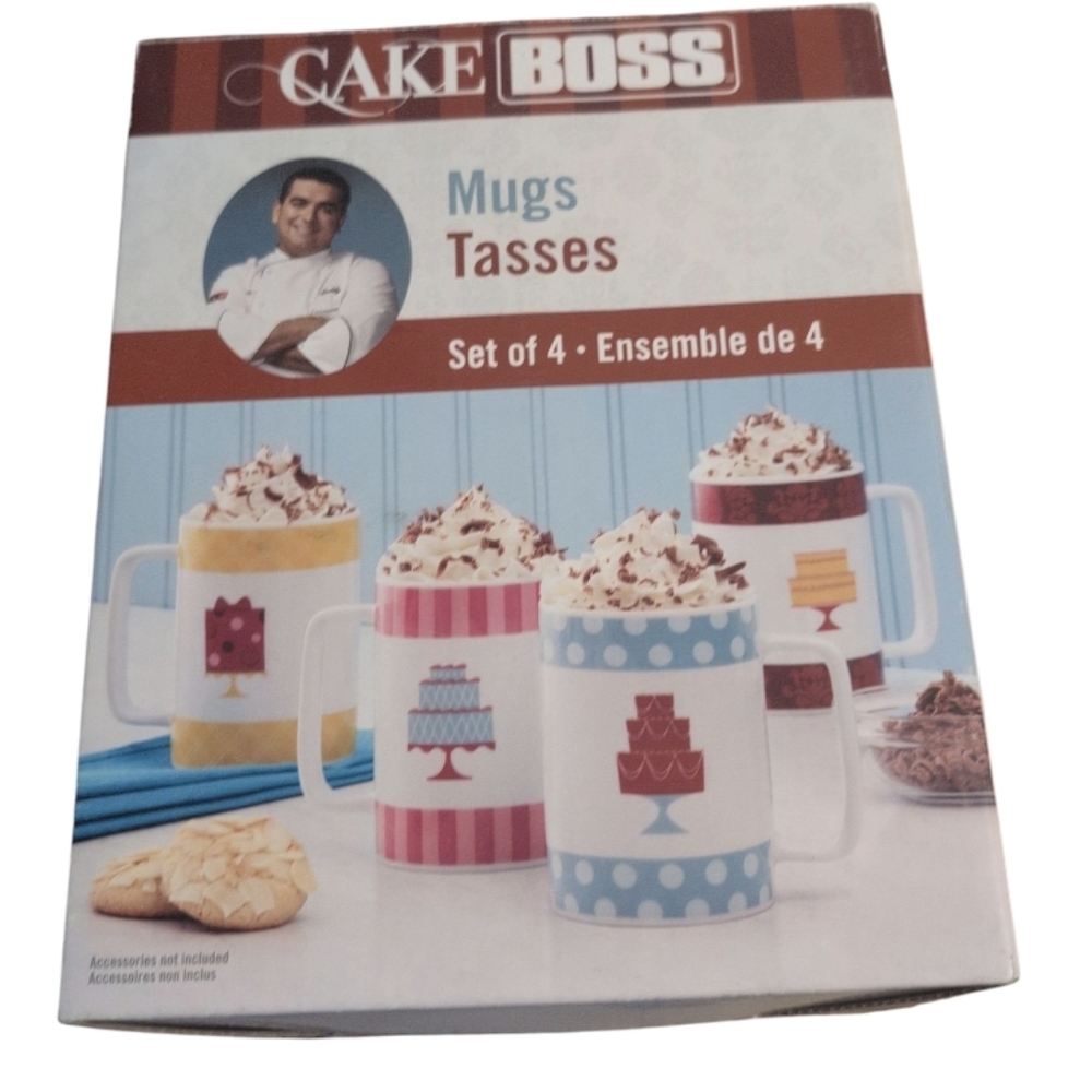 NEW Cake Boss 4 Piece Dessert Mug Set Porcelain Coffee Cups Gift Box 12 oz
